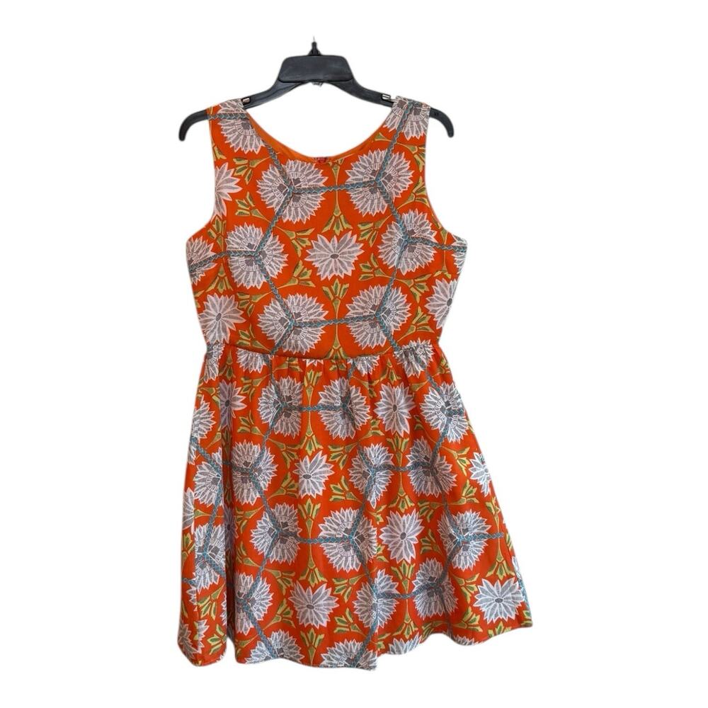 Annabella Sz Med Orange Floral Sleeveless Lined Dress Boho Summer EUC Zip Close